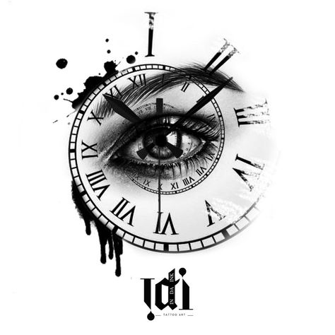 Eyes Tattoo Design, Time Clock Tattoo, Tattoo Clock, Ink Tattoo Design, Red Tattoo Ideas, Red Ink Tattoo, Chicano Tattoos Sleeve, Skull Girl Tattoo, Filigree Tattoo