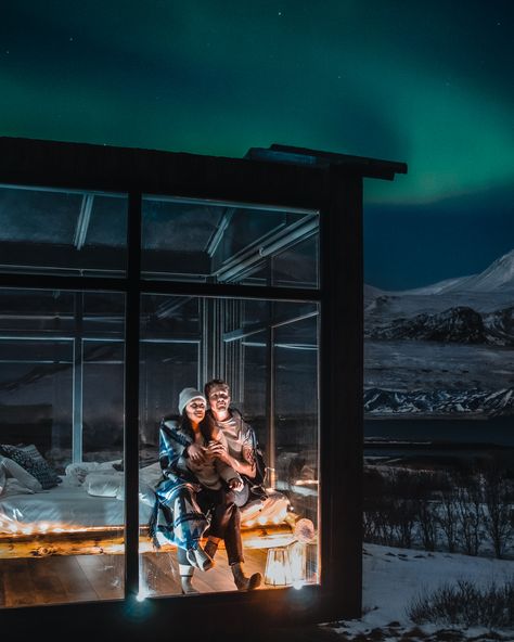 Norway Honeymoon, Northern Lights Hotel, Places To Visit In Iceland, Iceland Hotels, Iceland Honeymoon, Honeymoon Cabin, Glass Cabin, Private Hot Tub, Trip To Iceland