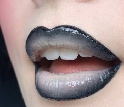 Black Ombre Lips, Black And White Lipstick, Black Lip Makeup, Over Achiever, Ombré Lip, Moon Cosmetics, Black Moon Cosmetics, Ombre Lip, White Lipstick