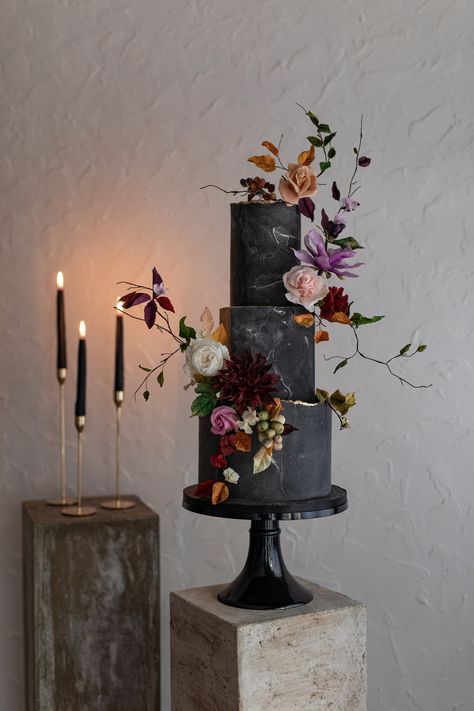 Wedding Cakes Dublin — Cupcakes and Counting Wedding Cake Ireland Dark Romantic Wedding, Black Cake, Black Wedding Cakes, Floral Wedding Cake, Fall Wedding Cakes, Marble Cake, Moody Wedding, Unique Wedding Cakes, Tiered Wedding Cake