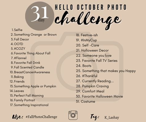 October Photo A Day Challenge, October 31 Day Challenge, 31 Days Of October Challenge, October Photo A Day, 31 Days Of Halloween Makeup Challenge List, October Photo Challenge 2023, Post A Picture Challenge Instagram Story, October Picture Challenge, Halloween 31 Day Challenge