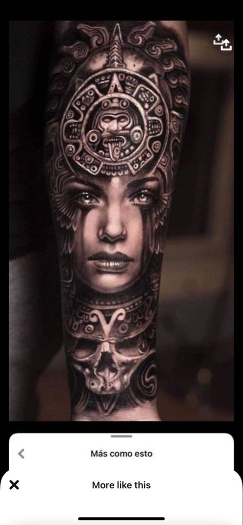 Aztec Tattoos Sleeve, Aztec Warrior Tattoo, Front Shoulder Tattoos, Cute Thigh Tattoos, Mayan Tattoos, Aztec Tattoos, Inca Tattoo, Lion Tattoo Sleeves, Mexican Art Tattoos