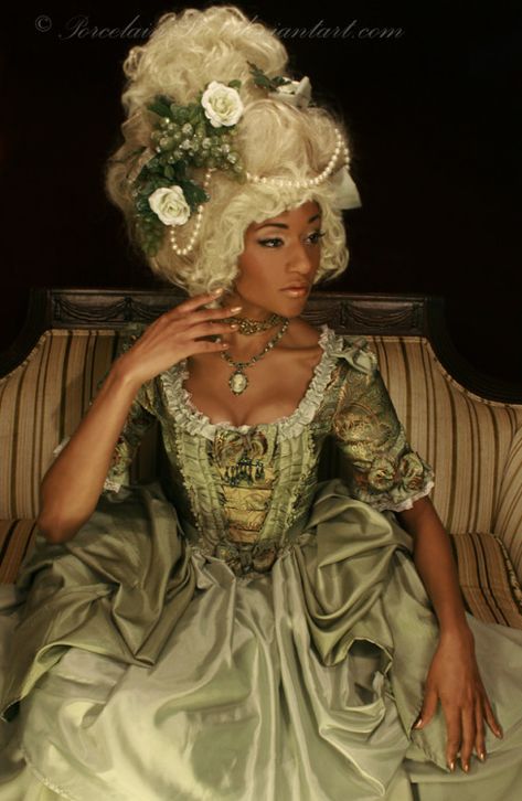 Black Royalty, Rococo Fashion, Flowers In Her Hair, American Gothic, 18th Century Fashion, Historical Dresses, Dieselpunk, Black Queen, Marie Antoinette