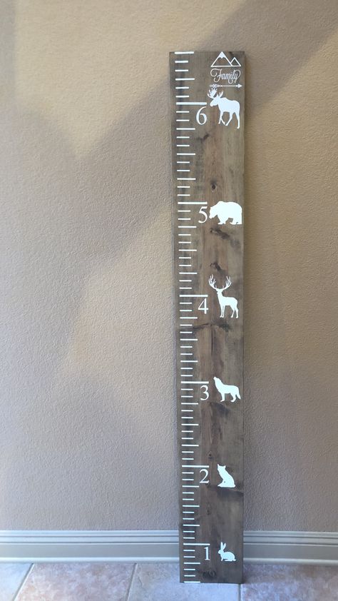 Woodland Animal Growth Chart, Mountain Chic Decor Living Room, Diy Rustic Nursery Decor, Cricut Woodland Projects, Wood Projects For Nursery, Mountain Animals Nursery, Small Nursery Ideas Woodland, Navy Blue Woodland Nursery, Diy Wilderness Decor