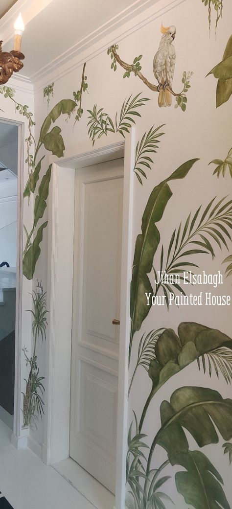 Tropical Wall Mural, Tropical Mural, Hallway Paint, Twin Room, Painted House, Heritage House, Twins Room, Painting Furniture, Painting Furniture Diy