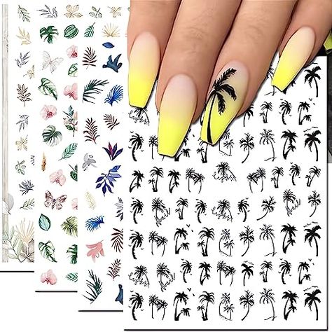 8 Sheets Nail Art Stickers Summer Beach Palm Coconut Tree 3D Self-Adhesive Nail Decals Tropic Plantain Leaf Fruit Sunflower Designs Nail Decorations DIY Acrylic Nail Supplies for Women Girls Manicure Art Nails Hoco, Nails 2023 Fall, Nails September, Sunflower Designs, Acrylic Nail Supplies, Hoco Nails, Fall Nails 2023, Quick Nail Art, Manicure Art