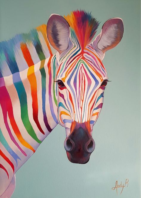 Realism Art Animals, Zebra Drawing, Zebra Painting, Painting Rainbow, Animal Art Projects, Zebra Art, Rainbow Zebra, Afrique Art, Eyes Artwork