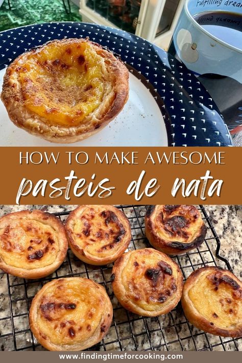 Homemade Pasteis de Nata (the Famous Portuguese Egg Custard Tarts) | How to make pasteis de nata, the famous delicious Portuguese custard tart...making homemade pastel de nata is not difficult if you have detailed step-by-step instructions (& tested easy techniques). These delicious custard tarts are perfect for any special occasion! #pasteisdenata #portuguesetarts #custardtart #portuguesecuisine Portugal Custard Tarts, Portuguese Natas Recipe, Portuguese Custard Tarts Pastel De Nata, Pastel De Nata Lisbon, Portugese Custard Tarts, Portuguese Tart, Milktart Recipe, Egg Custard Tarts, Natas Recipe