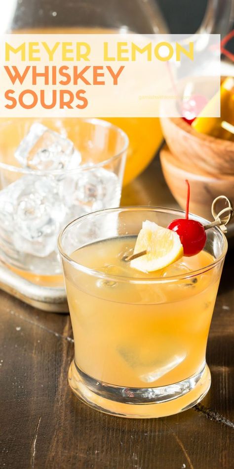 Delight all of your guests with this make-ahead, batch cocktail recipe for Meyer Lemon Whiskey Sours!  #whiskey #bourbon #cocktails #drinks #cheers #happyhour Big Batch Cocktails, Superbowl Cocktails, Super Bowl Drinks, Tailgate Drinks, Batch Cocktail Recipe, Whiskey Sour Recipe, Cocktail Recipes Whiskey, Batch Cocktails, Whisky Cocktails