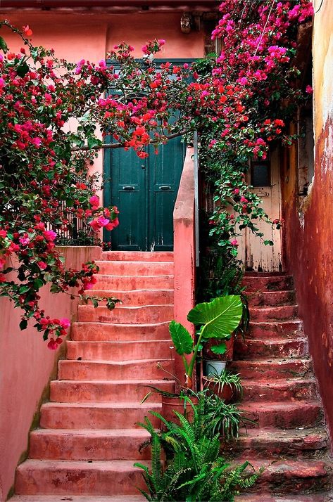 "Chania old town, Crete" by Hercules Milas | Redbubble #Greece #Greek #Crete #Cretan #Chania #Hania #old #town #door #doors #stair #stairs #staircase #staircases #flowers #color #colorful #architecture #colors #architectural #details #house #houses #streets #alleys #travel #destinations #sights #sightseeing #attractions #summer #holidays #vacations #romance #romantic #atmosphere #atmospheric Crete Greece Chania, Old Stairs, Painted Staircases, Ceiling Domes, Craft Market Display, Greek Travel, Flowers Pretty, Crete Greece, Beauty Basics