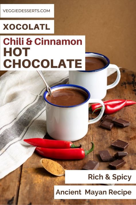 Chilli Hot Chocolate, Mexican Hot Drinks, Aztec Hot Chocolate Recipes, Spicy Hot Chocolate Recipe, Aztec Hot Chocolate, Mayan Hot Chocolate Recipe, Mexican Hot Chocolate Mix, Aztec Chocolate, Sipping Broth