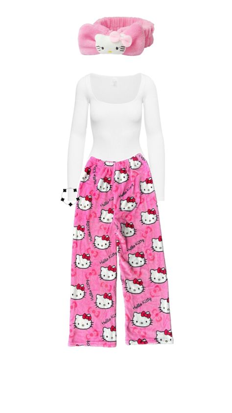 Hello Kitty Fit, Diy Hello Kitty, Matching Outfits Best Friend, Kitty Clothes, Hello Kitty Clothes, Cute Pjs, Matching Pjs, Outfit Inspo Casual, Cute Lazy Outfits