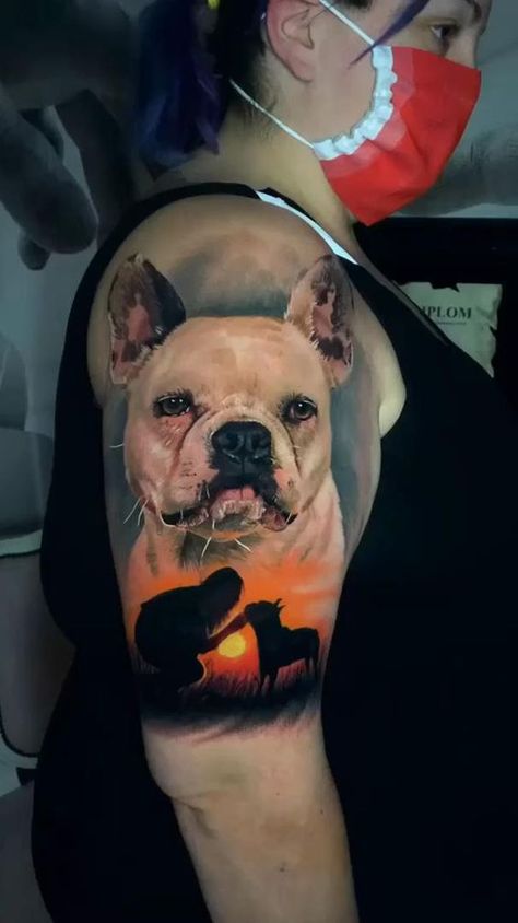 Bully Tattoo, Cute Dog Tattoos, Boxer Dog Tattoo, Boston Terrier Tattoo, Chihuahua Tattoo, Watercolor Tattoo Ideas, Dog Portrait Tattoo, French Bulldog Tattoo, Colored Tattoo Design