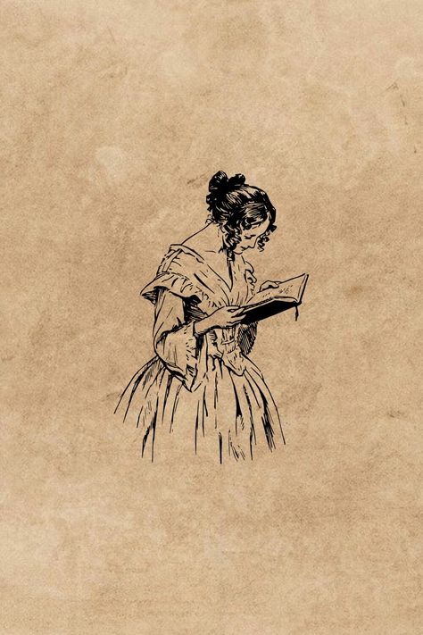 Jane Austen Emma Illustration, Jane Eyre Drawing, Jane Eyre Tattoo Ideas, Regency Tattoo, Pride And Prejudice Aesthetic Art, Jane Austen Wallpaper, Little Women Illustration, Jane Austen Illustration, Jane Austen Tattoo