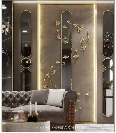 Mirror Decor Living Room, Living Room Wall Designs, Modern Contemporary Living Room, Contemporary Living Room Design, Hall Interior Design, Hall Interior, Living Room Partition Design, Room Partition Designs, Partition Design