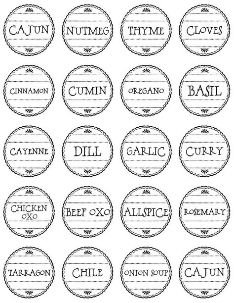 pretty spice labels Spices Labels, Free Pantry Labels, Water Bottle Labels Free, Herb Labels, Return Address Labels Template, Make Your Own Labels, Mason Jars Labels, Printable Water Bottle Labels, Water Bottle Labels Template