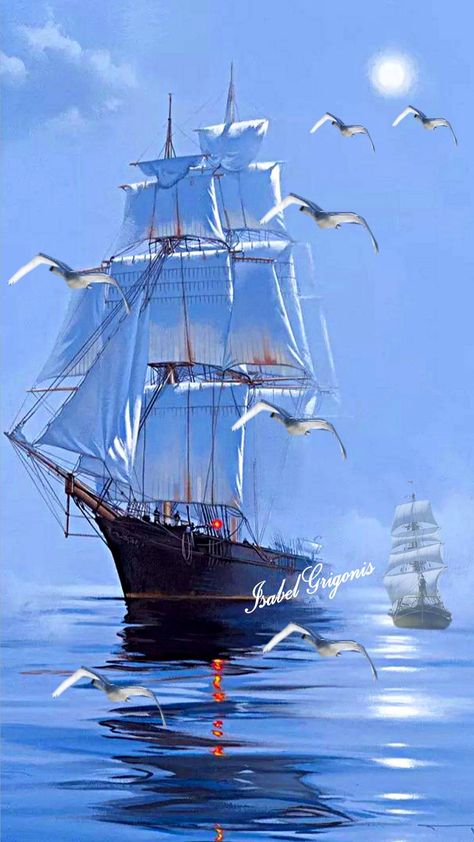 Veleros , hermosos Navi A Vela, Sailing Art, Old Sailing Ships, Clipper Ship, Sailing Vessel, Ship Drawing, Ship Paintings, Tall Ship, Boat Art