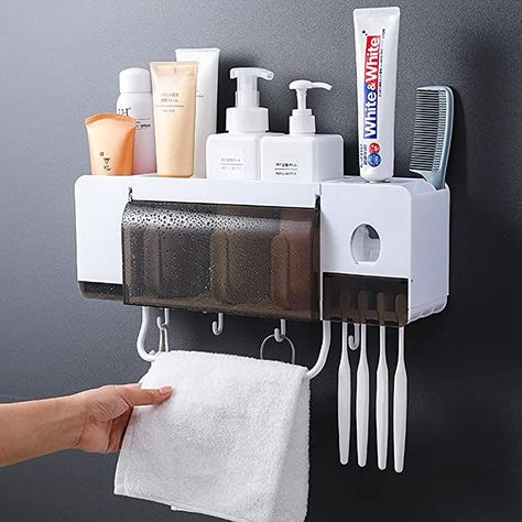 Cheap Bathroom Accessories, Bathroom Storage Boxes, Wall Mounted Toothbrush Holder, Toothbrush Organization, Toothpaste Squeezer, Towel Organization, Bathroom Storage Racks, Closet Organization Diy, Bathroom Toothbrush Holder