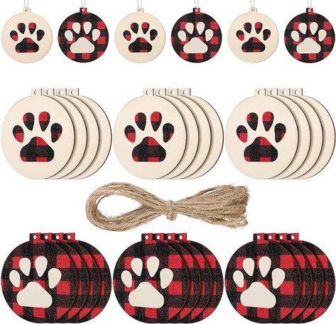 Amazon.com: 30 Pcs Christmas Dog Paw Wooden Ornaments Buffalo Plaid Paw Print Xmas Tree Hanging Tag Cat Claw Christmas Hanging Ornaments with Ropes for Christmas Holiday Tree Decor (Red Black Plaid) : Home & Kitchen Wooden Round Ornaments, Cheap Christmas Trees, Paw Ornament, Hanging Crafts, Paw Print Ornament, Claw Design, Plaid Christmas Decor, White Christmas Ornaments, Christmas Decorations Cheap