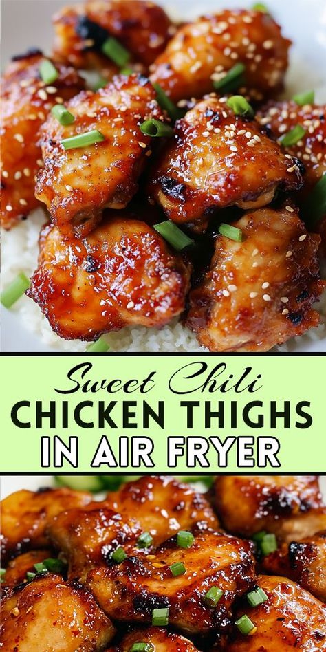 🔥 Craving a delicious and easy dinner idea? Try these Sweet Chili Chicken Thighs in Air Fryer! This mouthwatering recipe is perfect for busy weeknights and packed with flavor. 🍗✨ 👉 Ready to make your taste buds dance? Click the link to get the full recipe and discover tips for the perfect air-fried chicken thighs! Don’t forget to save this Pin for later and share your creations with us! #SweetChiliChicken #AirFryerRecipes #EasyDinner #HealthyEating #ChickenThighs #QuickMeals Sweet Chili Chicken Thighs, Sweet Thai Chili Chicken, Chicken Thighs In Air Fryer, Thai Chili Chicken, Chicken Thighs Air Fryer, Sweet Thai Chili, Air Fryer Chicken Thighs, Sweet Chili Chicken, Thai Chili