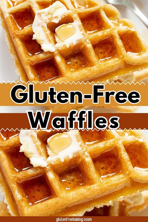 Gluten-Free Waffles with butter and syrup. Text reads 'gluten-free waffles.' Gluten Free Waffle Maker Recipes, Gf Waffles Recipe, Waffle Gluten Free, Gf Waffle Recipe, Oat Waffle Recipe, Best Gluten Free Waffles, Gluten Free Waffle Recipe Easy, Wapf Breakfast, Gluten Free Cornbread Waffles Recipe