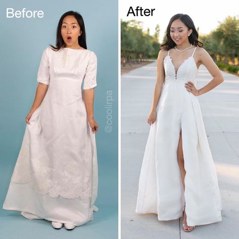 April on Instagram: “Wedding Dress Makeover 3 👰🏻👗| I let my Instagram followers decide how I should transform this thrifted wedding dress I found for $20. The…” Wedding Dress Makeover, Thrifted Wedding Dress, Thrifted Wedding, Dress Makeover, Basic Wedding, Thrift Flips, Stylish Wedding Dresses, Thrift Flip, Instagram Wedding