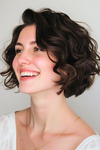 Wavy Perm Short Hair, Layered Wavy Bob, Short Hairstyle Ideas, Short Wavy Haircuts, Chin Length Haircuts, Natural Curly Hair Cuts, Short Wavy Bob, Bob Haircut Curly, Short Curly Hairstyles