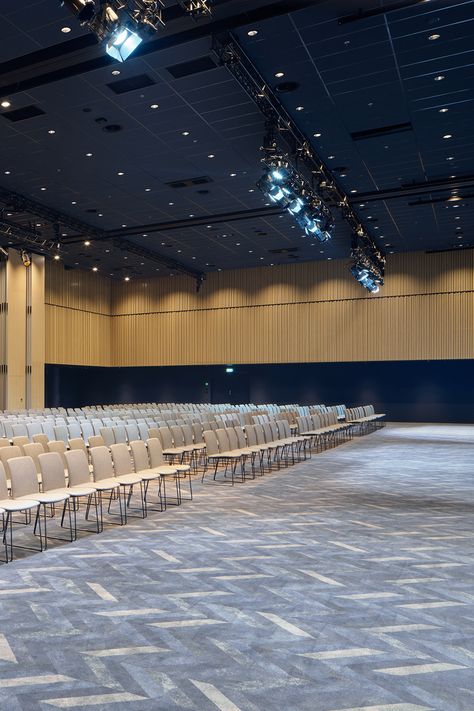 A black ceiling at a conference room in a hotel. Moody Ceiling, Black Exposed Ceiling, Black Ceiling Cafe Interiors, Black Suspended Ceiling, Black Ceiling Retail Store, Exposed Ceiling Restaurant, Black Ceilings, Suspended Acoustic Ceiling Panels, Acoustic Tiles