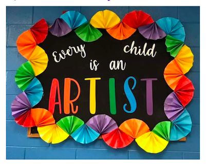 Art Bulletin Boards Elementary, Art Bulletin Boards, Classe D'art, School Board Decoration, Art Classroom Decor, School Murals, Art Colour, Neon Room, Bulletin Board Decor