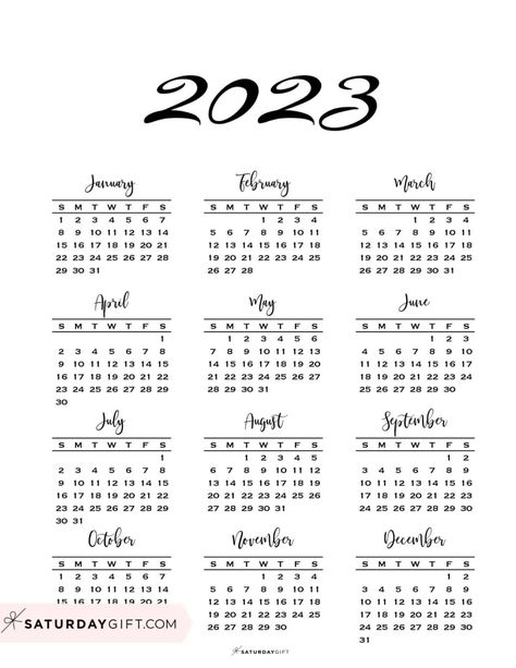 2023 Yearly Calendar Minimal One Page 2023 Calendar printable Sunday Start Organizing Wall, One Page Calendar, Bow Logo, Minimal Calendar, Yearly Calendar Template, Printable Yearly Calendar, Printable Calendar 2020, At A Glance Calendar, Year At A Glance