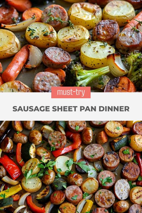 Discover the ease of making a delicious sausage sheet pan dinner! These sausage sheet pan recipes are perfect for busy weeknights and meal prep. Whether you prefer a sausage sheet pan dinner with potatoes, healthy veggies, or sweet potatoes, there's a recipe to suit your taste. From savory sauces to flavorful bakes, these sausage sheet pan meals are both convenient and satisfying. Try out these simple and tasty recipes for a stress-free dinner solution! Healthy Sheet Pan Dinners Sausage, Sausage Pan Sheet Dinner, Sausage Sweet Potato Sheet Pan Dinner, Sheet Pan Sausage And Veggies, Sausage Potato Bake Sheet Pan, Sausage Sheet Pan Dinner, Aioli Recipe Easy, Fall Sausage And Veggie Sheet Pan, Sausage Potato Vegetable Sheet Pan