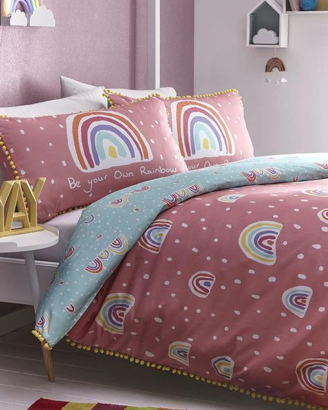 Pom Pom Rainbow, Box Room Bedroom Ideas, Girls Rainbow Bedroom, Rainbow Bedroom, Big Girl Bedrooms, Kids Duvet, 100 Cotton Duvet Covers, Kids Rainbow, Toddler Girl Room