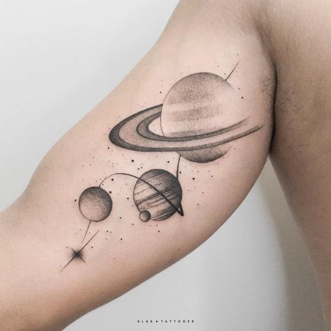 Simple Galaxy Tattoo, Geometric Universe Tattoo, Background Tattoo Design, Moon Tattoo Ideas, Tattoo Kids, Evolution Tattoo, Planet Tattoo, Astronomy Tattoo, Background Tattoo