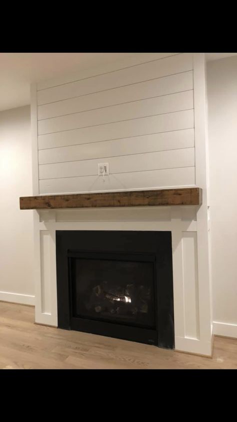 Shiplap Gas Fireplace Ideas, Corner Gas Fireplace Shiplap, Urban Farmhouse Fireplace, Finished Fireplace Ideas, White Fireplace Shiplap, Gas Fireplace Ideas With Tv Above Modern Farmhouse, Shiplap Gas Fireplace Wall With Tv, Diy Faux Fireplace With Electric Insert Shiplap, Shiplap Fireplace Wood Burning