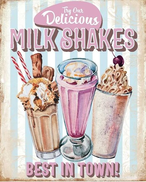 Retro Milkshake, Vintage Food Posters, 50s Aesthetic, Diner Sign, 50s Diner, Diner Decor, Retro Cafe, Nostalgic Art, Retro Diner