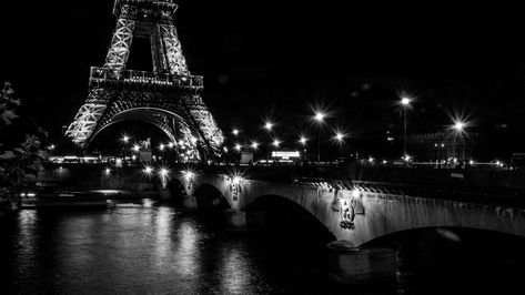 #black and white #bridge #eiffel tower #lights #long exposure #night #paris Paris Cover Photo, Super Massive Black Hole, Grey Widgets, Paris Wallpaper Iphone, Los Angeles At Night, City Lights Wallpaper, Lol Wallpaper, White Wallpaper Iphone, Eiffel Tower Lights