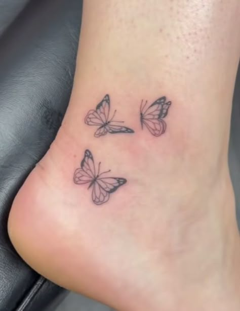 Cute tattoos, ankle tattoos, butterflies tattoo ideas, tattoo ideas, tattoo inspiration, ankle tattoo ideas, pretty tattoos 3 Butterfly Ankle Tattoo, Butterfly 333 Tattoo, Butterfly Ankle Tattoos For Women, Three Butterfly Tattoo, Ankle Butterfly Tattoo, Butterfly Tattoo On Ankle, Butterfly Tattoo Ankle, Tattoo Ideas Placement, Three Butterflies Tattoo