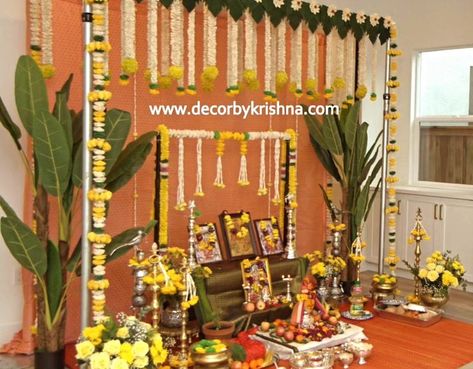 Amidst the elegance of sholawood hangings and the grace of intricate details, our housewarming pooja decor welcomes new beginnings with warmth and serenity. House Warming Pooja Decor by Swathi @meeventsus of #dublin branch #usa PC @vibranthourphotography #housewarming #gruhapravesam #poojaDecor #newhome #newbeginnings #californiaeventplanner #decorbykrishnadublin @decorbykrishna is a unit of @pellipoolajada Traditional Decorations using only Natural materials #noplastic #nofloralfoam  #... Pooja Decor, Cradle Ceremony, Eco Friendly Wedding, The Grace, Intricate Details, New Beginnings, Natural Materials, Dublin, House Warming