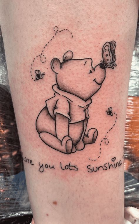 Winnie the Pooh Tattoo Design Ideas Images Winnie The Pooh Memorial Tattoo, Winnie The Pooh Tattoo Sleeve, Small Winnie The Pooh Tattoo, Pooh Tattoo Ideas, Winnie The Pooh Tattoo Ideas, Pooh Bear Tattoo, Winnie The Pooh Tattoo, Pooh Tattoo, Tattoos For Baby Boy