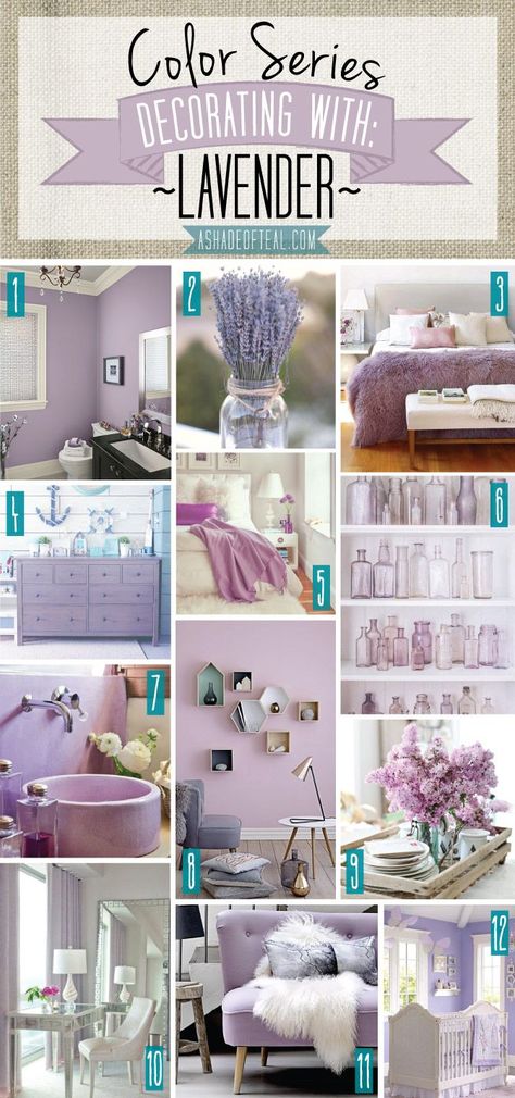 Color Series; Decorating with Lavender. Lavender, purple, lilac home decor. | A Shade Of Teal Decorating With Lavender, Lavender Bedroom Decor, Lilac Bedroom, Lavender Bedroom, Lavender Room, Nail Salon Interior Design, Vibeke Design, Purple Bedroom, Purple Rooms