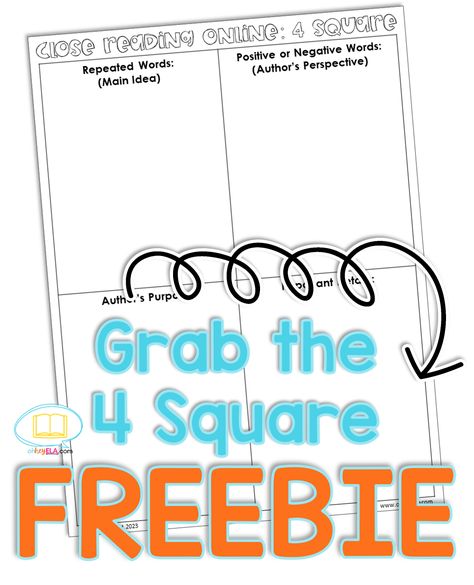 The 4 Square Method for Taking Notes – Oh Hey, ELA! Authors Perspective, How To Take Notes, Reading Comprehension Test, Note Taking Strategies, Constructed Response, Text Dependent Questions, Test Taking Strategies, Negative Words, 7th Grade Ela