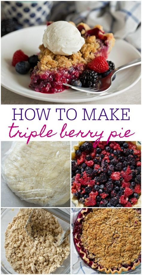 Mixed Berry Pie Recipe, Berry Pie Recipe, Triple Berry Pie, Mixed Berry Pie, Fruity Dessert, Berry Crumble, Pie Crumble, Berry Pie, Fruity Desserts