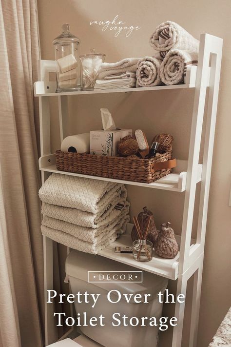 Shelving Ideas Bathroom, Bathroom Shelf Decor Ideas, Bathroom Shelving Ideas, Couples Bathroom, Shelf Decor Ideas, Small Tile Shower, Over Toilet Storage, Bathroom Shelves Over Toilet, Small Bathroom Tiles