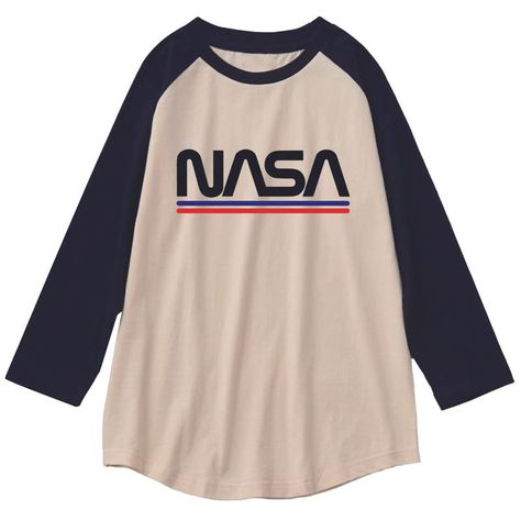 CORIRESHA Fashion NASA T-Shirt 3/4 Raglan Sleeves Crew Neck Casual Loose Vintage Youth Clothing Nasa Crop Top, Nasa Merch, Nasa Shirt Design, Nasa Clothes, Nasa Hoodie, Nasa Shirt, Youth Clothing, Color Block Tee, Crewneck Design