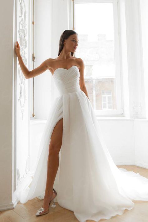 $1,590.00 Wedding Dress Low Back, Organza Wedding Dress, Aline Wedding Dress, Organza Wedding, Dream Wedding Ideas Dresses, Light Ivory, Best Black Friday, Gowns Online, Organza Fabric