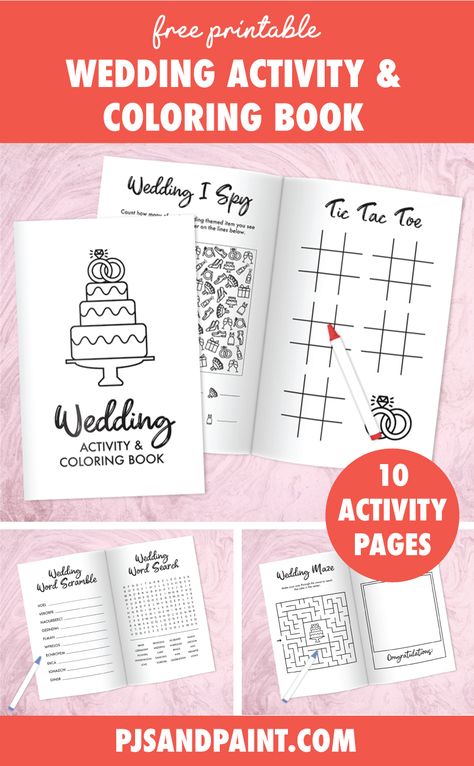 Coloring Book Activity Pages, Kids Wedding Table Ideas, Kids Activities For Wedding, Teacher Getting Married Activities, Kids Games Wedding, Wedding Weekend Activities, Wedding Games Printable, Wedding Crafts For Kids, Wedding Shower Games For Kids