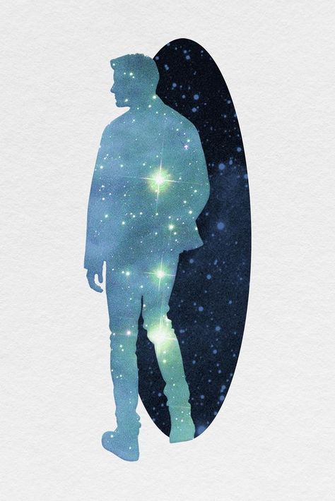 Cosmic Man, Galaxy Silhouette, Man Shadow, Aesthetic Silhouette, Adult Aesthetic, Body Man, Silhouette Drawing, Man Illustration, Tutorials Drawing