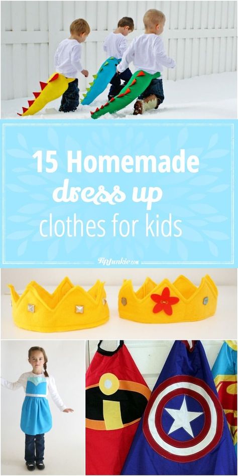 15 Homemade Dress Up Clothes for Kids Kids Dress Up Costumes, Homemade Clothes, Toddler Dress Up, Dress Up Clothes, Homemade Dress, Kids Homemade, Dress Up Boxes, Costumes Kids, Kids Costumes Boys