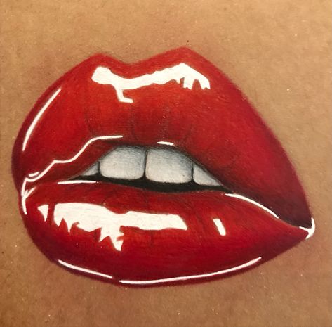 Red Lip Drawing, Lipstick Painting, Lips Painting Acrylic, Painting Lips Acrylic, Painting Mouths Lips, Lip Art Painting, Trippy Lips Drawing, Lip Artwork, Neon Lips