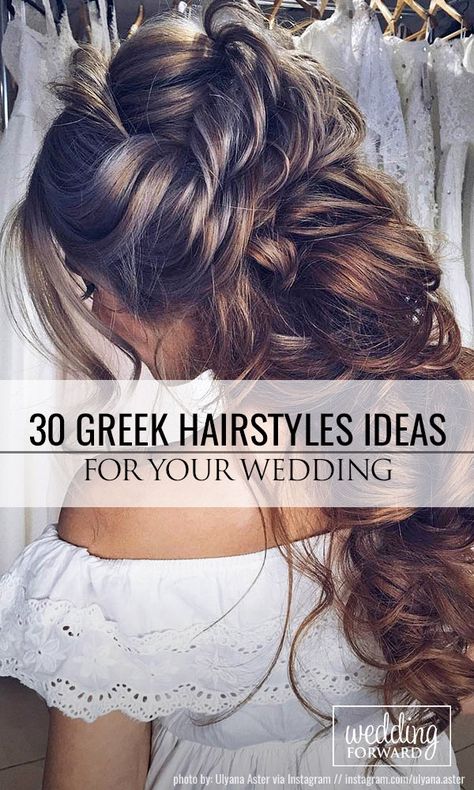 30 Greek Wedding Hairstyles For The Divine Brides ❤ Greek wedding hairstyles are ideal for warm-weather nuptials. We have gathered the stylish flawless and greek wedding hairstyles for you. See more: http://www.weddingforward.com/greek-wedding-hairstyles/ #wedding #hairstyles Greek Goddess Wedding Hair, Greek Goddess Hairstyles Easy, Greek Goddess Hair, Greek Hairstyles, Greek Hairstyles Goddess, Greek Goddess Hairstyles, Grecian Hairstyles, Greek Hair, Classic Wedding Hair